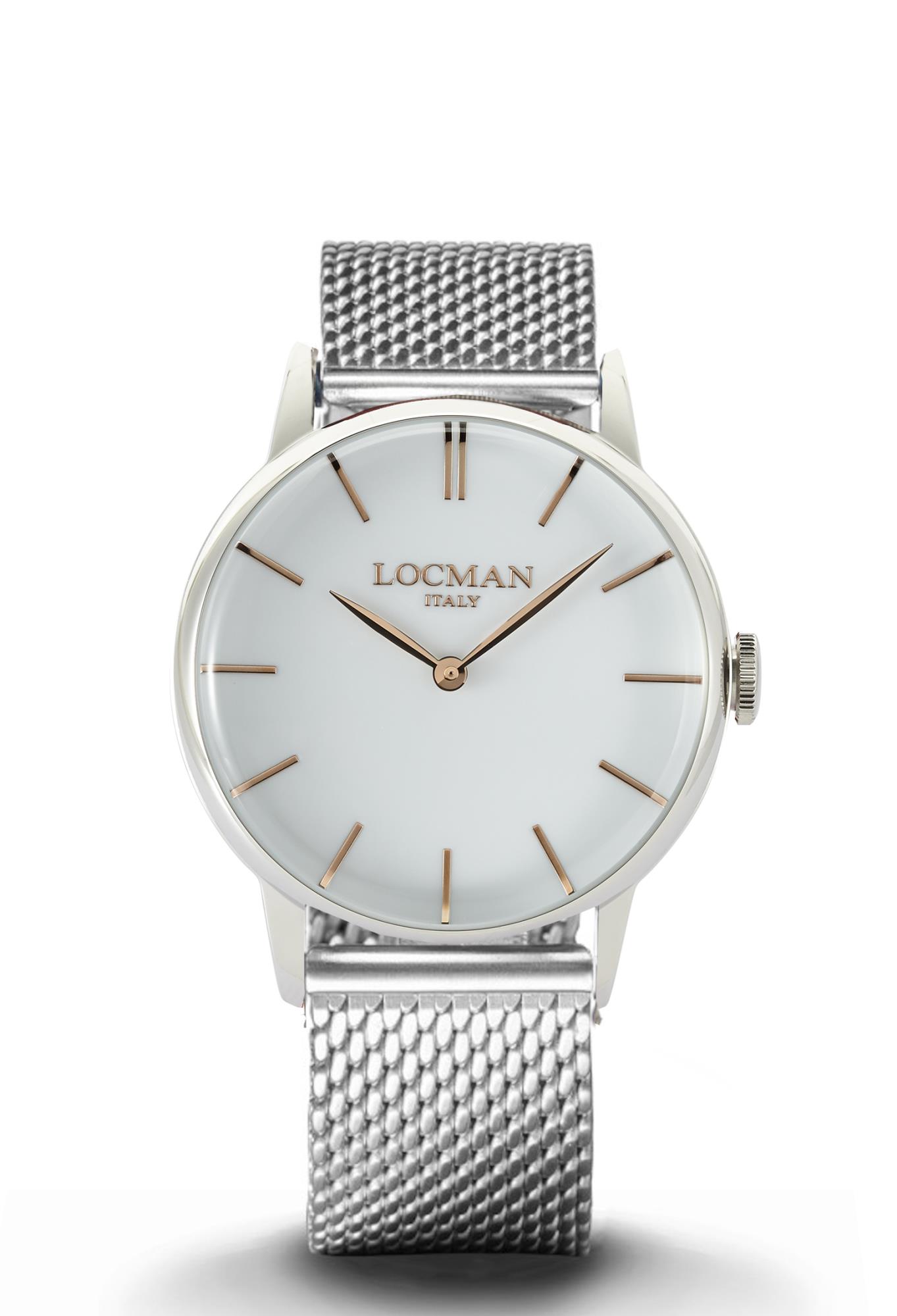 Locman 1960 SOLO TEMPO ACCIAIO QUA WH RG BRACCIALE MAGLIA MILANO - LOCMAN