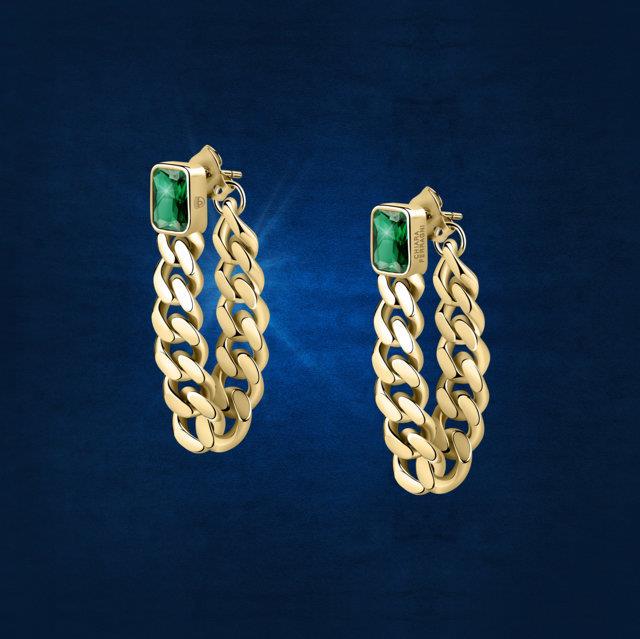 CHAIN EARRINGS YG+GREEN CZ 48MM - CHIARA FERRAGNI