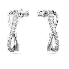 Orecchini a cerchio Twist Bianchi, Placcato rodio - SWAROVSKI