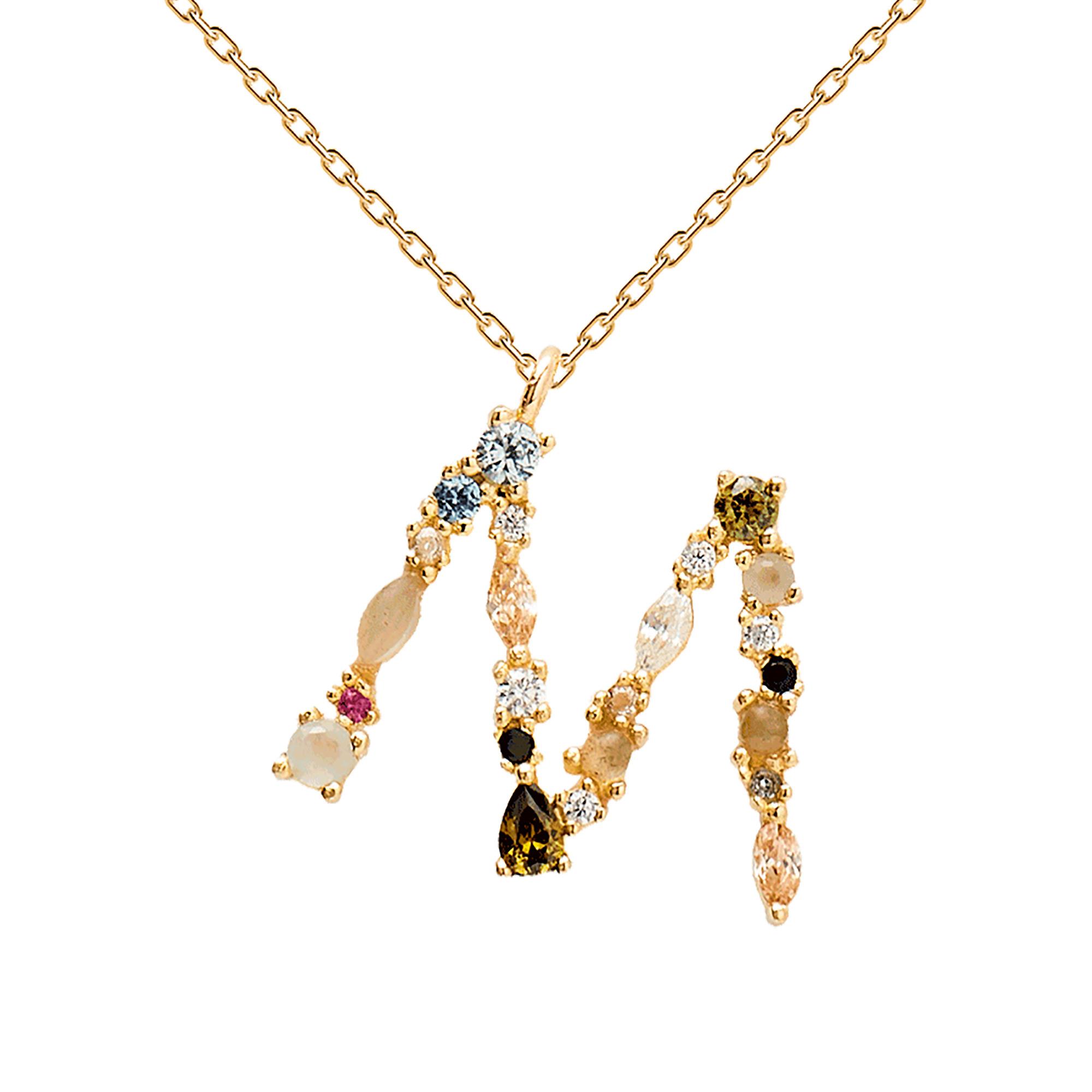 Collana Lettera M Oro Zirconi e Pietre Donna - PD PAOLA