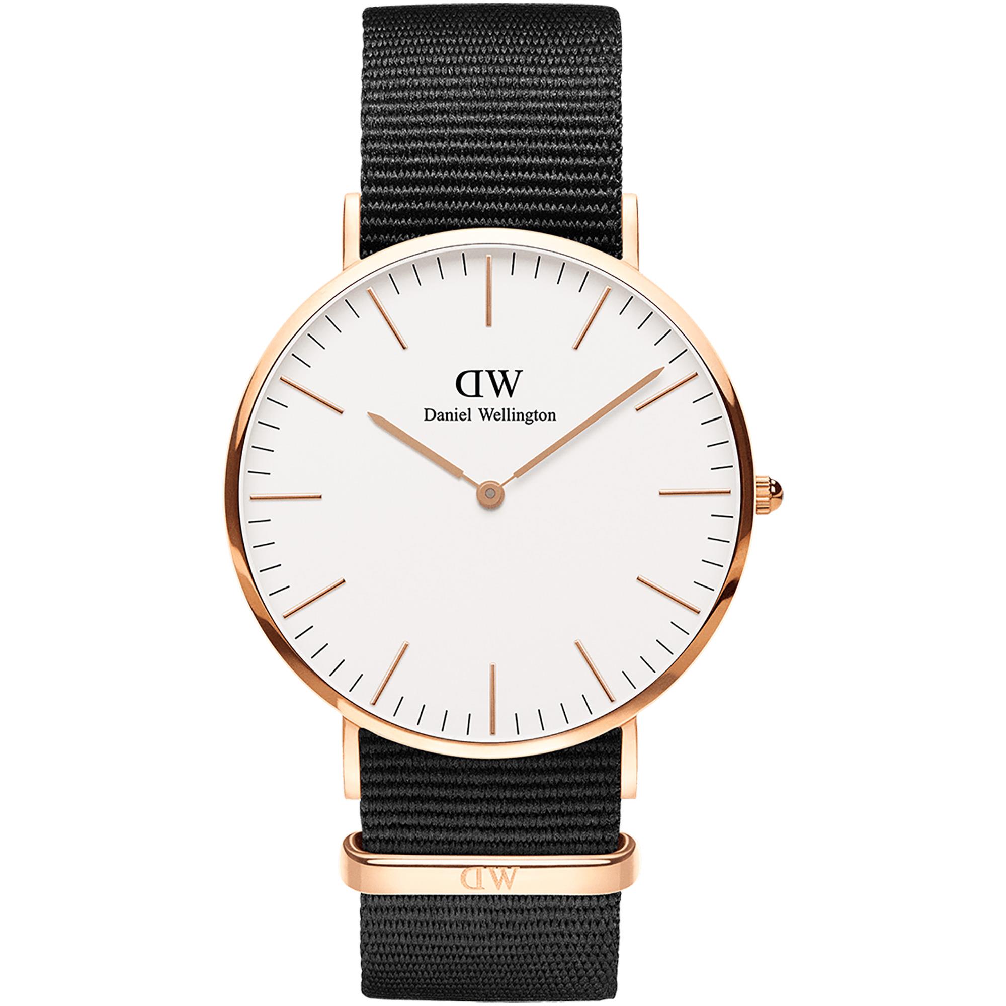 Orologio Classic Cornwall Nato Nero Donna Acciaio Oro Rosa Bianco 40mm DW00100257 - DANIEL WELLINGTON