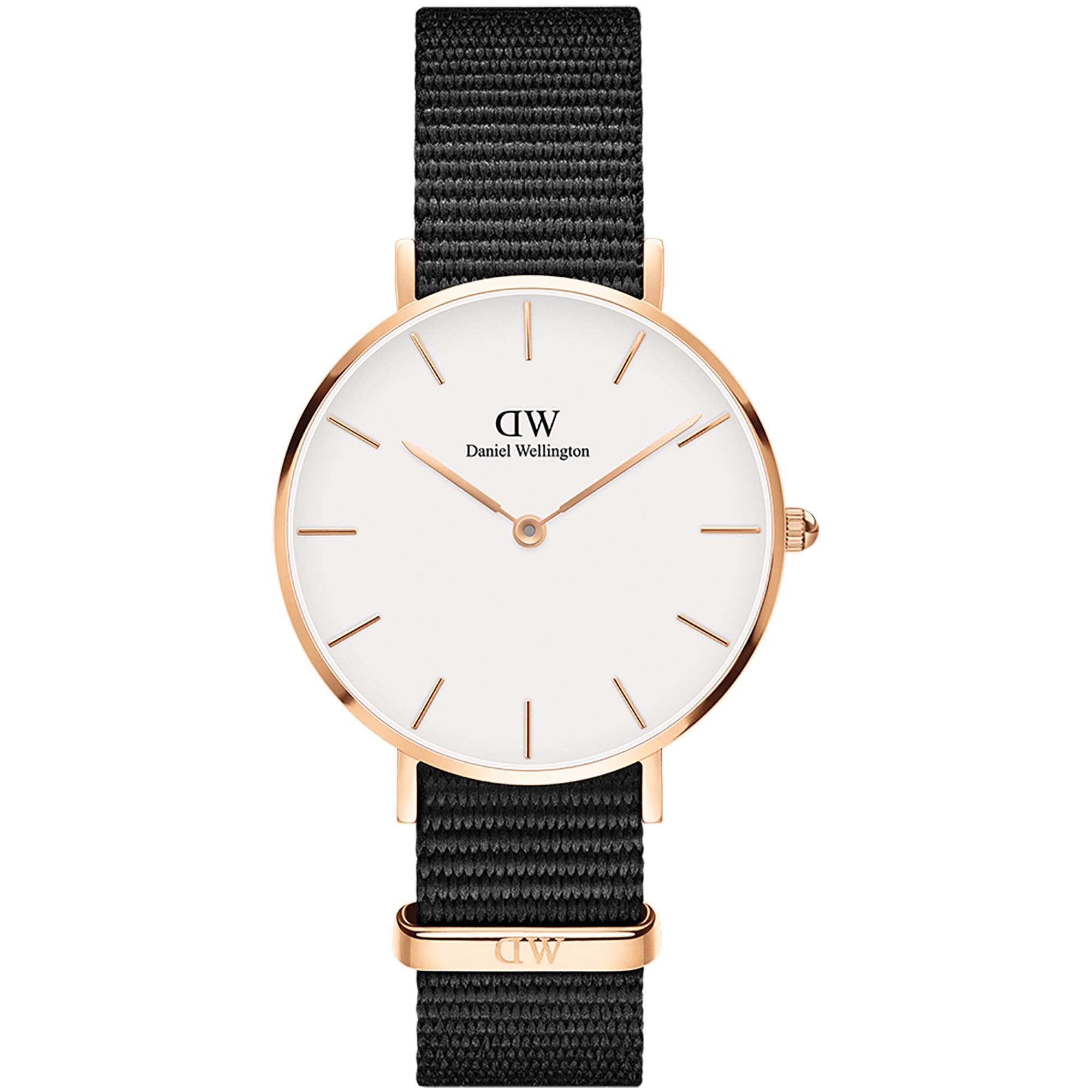 Orologio Classic Petite Cornwall Nato Nero Donna Acciaio Oro Rosa 32mm DW00100253 - DANIEL WELLINGTON