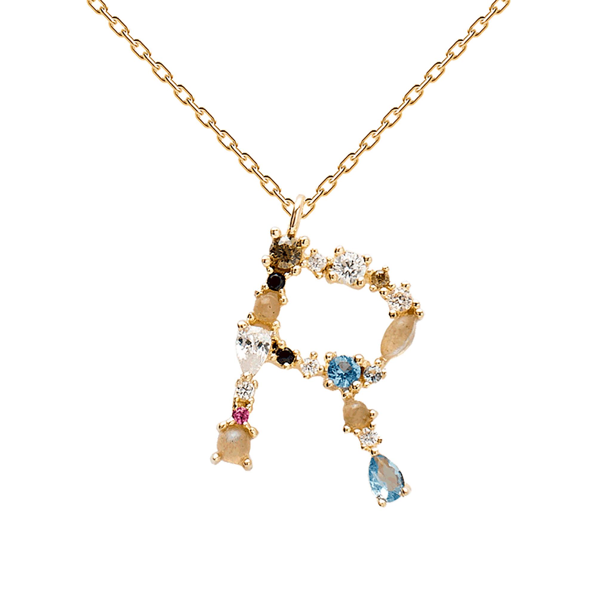 Collana Lettera R Oro Zirconi e Pietre Donna - PD PAOLA