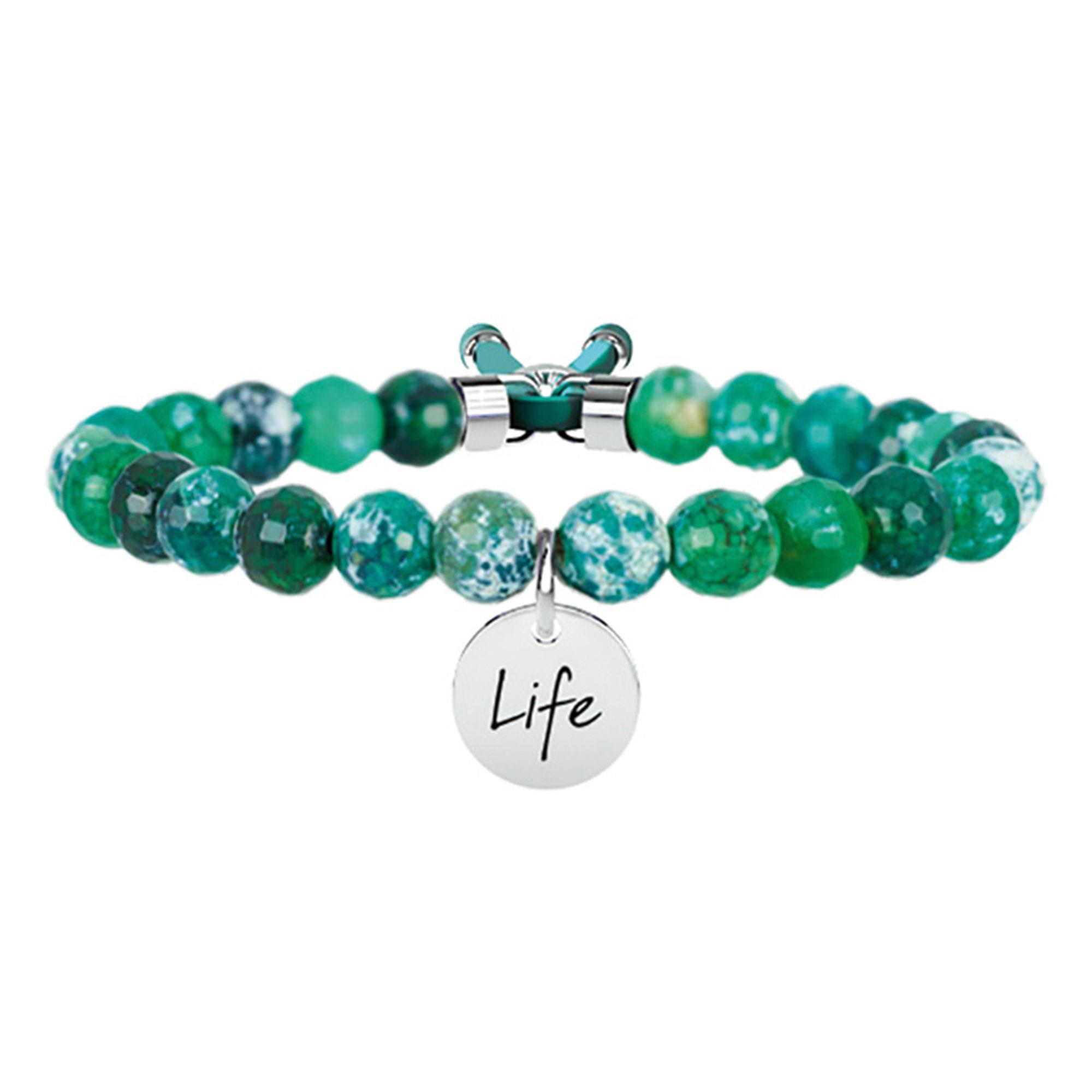 KIDULT Bracciale Elasticizzato Agata E Acciaio 316L Con Ciondolo Faith - Collezione Spirituality, 20,5 Cm