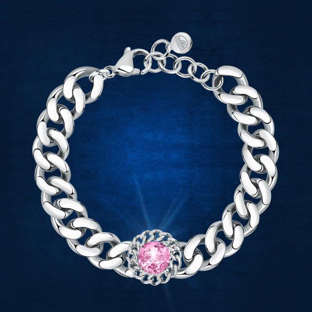 CHAIN BRAC.SIV W/PINK CZ 170+25MM - CHIARA FERRAGNI