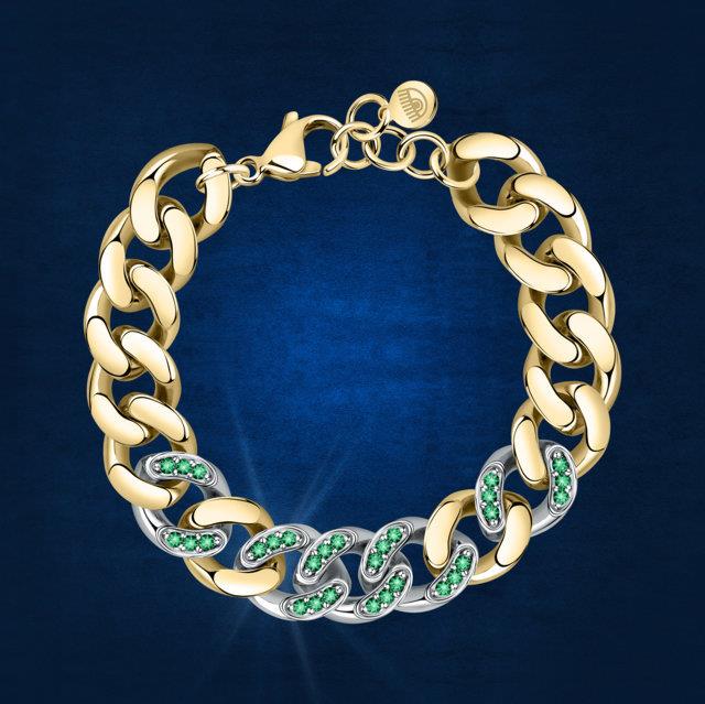 CHAIN BRAC.YG+SIV/PAVE GREEN CZ 170+25MM - CHIARA FERRAGNI