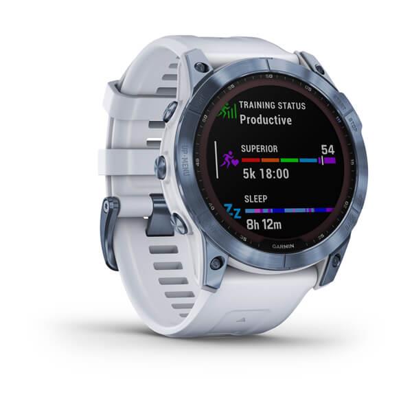 fēnix® 7X – Sapphire Solar Edition Titanium Mineral Blue DLC con cinturino Whitestone - GARMIN