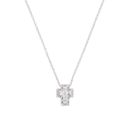 Collana mini Doppia Croce con Zirconi Bianchi. - AMEN