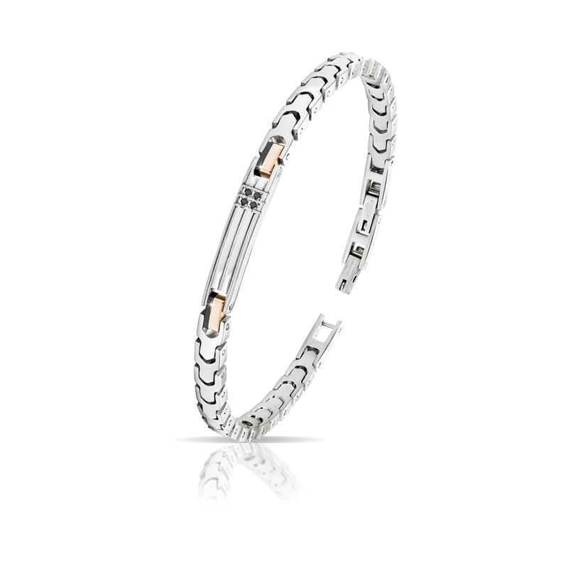 Bracciale in Acciaio e ip rosa con Diamanti Neri ct. 0,07  - ARKANO