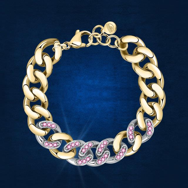 CHAIN BRAC YG+SIV/PAVE PINK CZ 170+25MM - CHIARA FERRAGNI