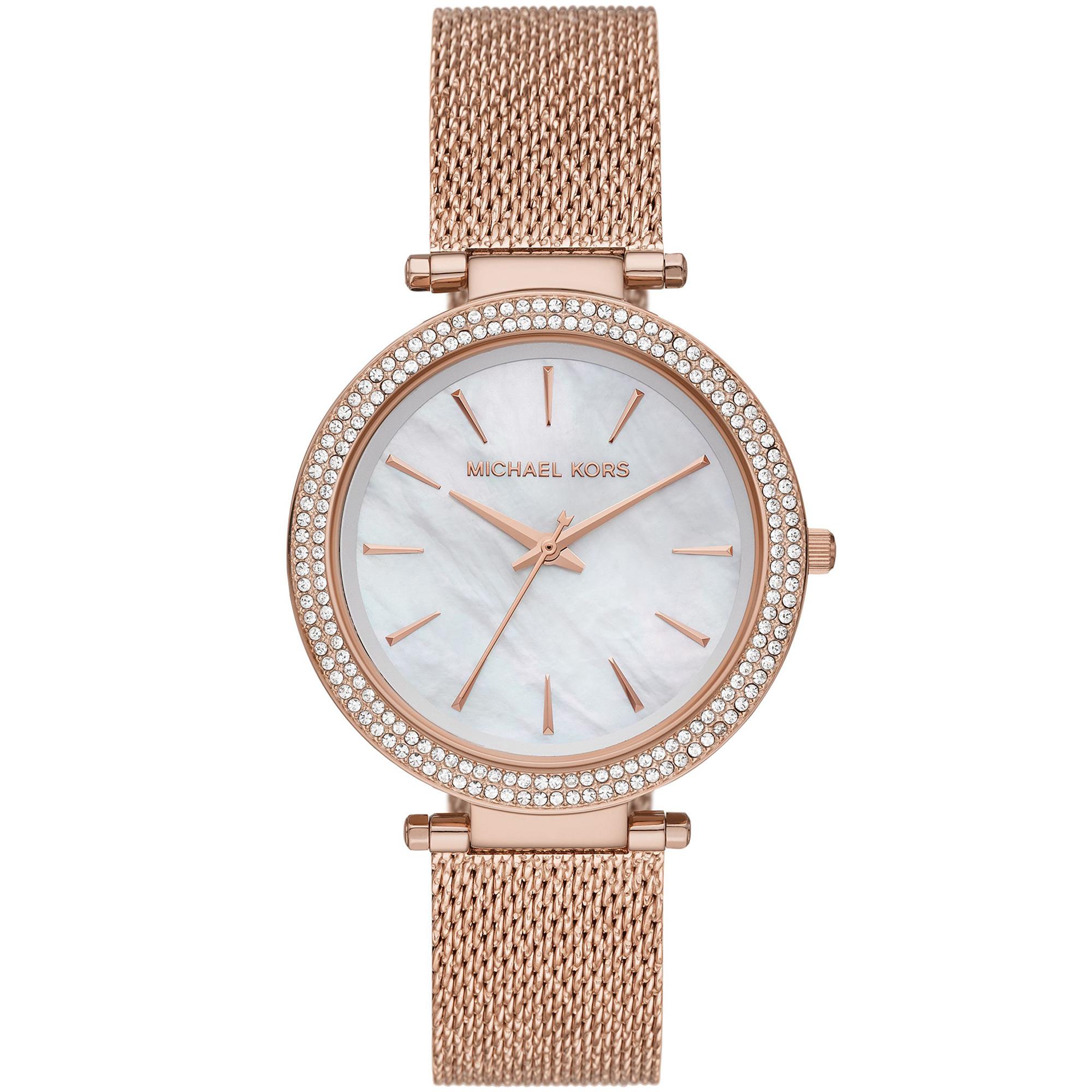 Orologio Darci oversize tonalit&agrave; oro rosa con pav&eacute; e cinturino in maglie - MICHAEL KORS