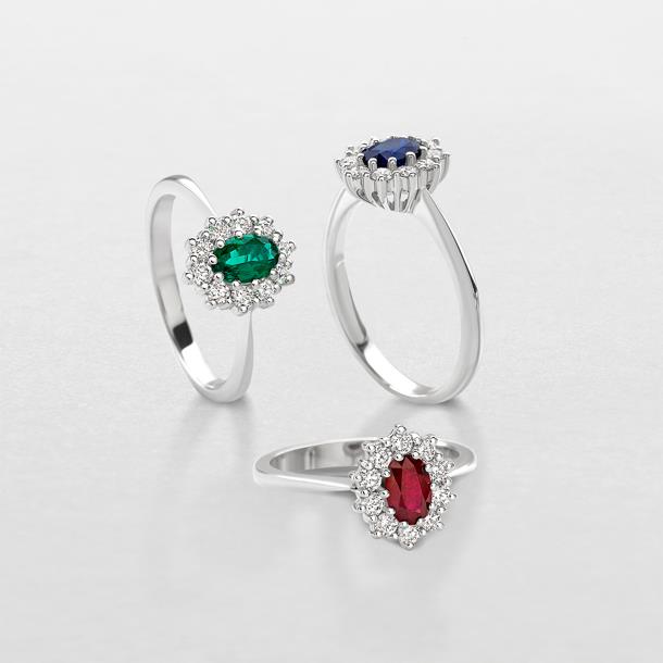 ANELLO IN ORO BIANCO, DIAMANTI E PIETRE COLORE - GIORGIO VISCONTI