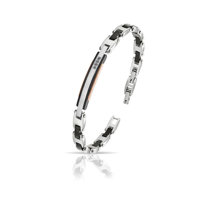 Bracciale in Acciaio e ip rosa con Diamanti Neri ct. 0,07  - ARKANO