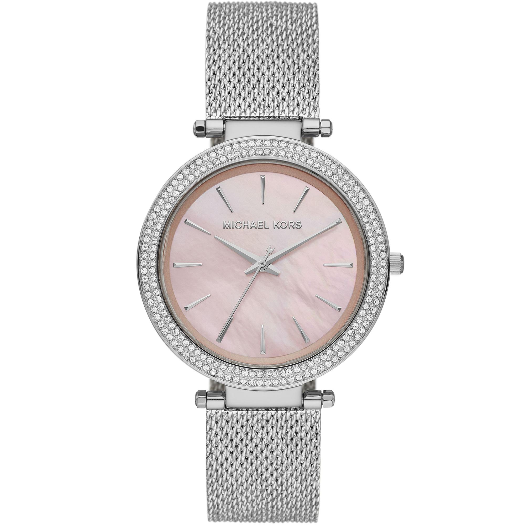 Orologio Darci oversize tonalit&agrave; argento con pav&eacute; e cinturino in maglie - MICHAEL KORS