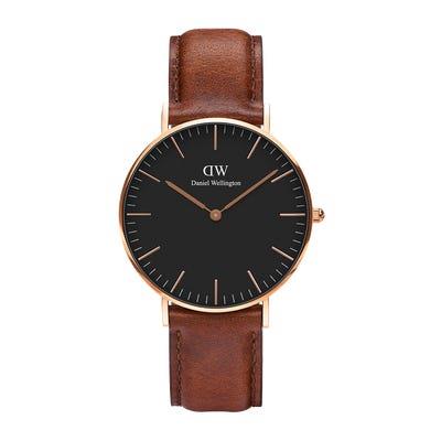 Orologio  Classic St Mawes Pelle Marrone Unisex 36mm Nero DW00100136 - DANIEL WELLINGTON
