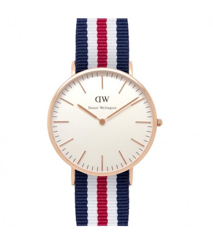 Orologio Classic Canterbury Nato Rosso Blu Bianco Acciaio Oro Rosa 40mm DW00100002 - DANIEL WELLINGTON