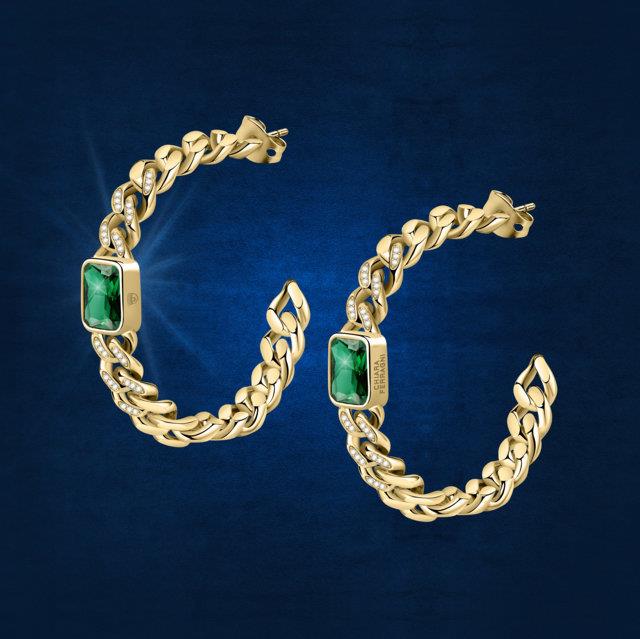 CHAIN EARRINGS YG+GREEN CZ 40MM - CHIARA FERRAGNI