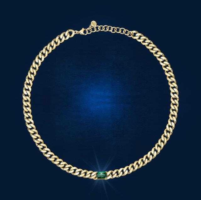 CHAIN NECK YG+GREEN CZ 33+7CM - CHIARA FERRAGNI
