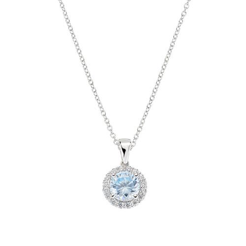 Collana Diamond con Zircone tondo Acquamarina. - AMEN