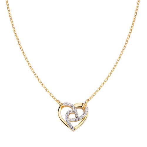 Collana Cuore in Argento Dorato con Zirconi. - AMEN