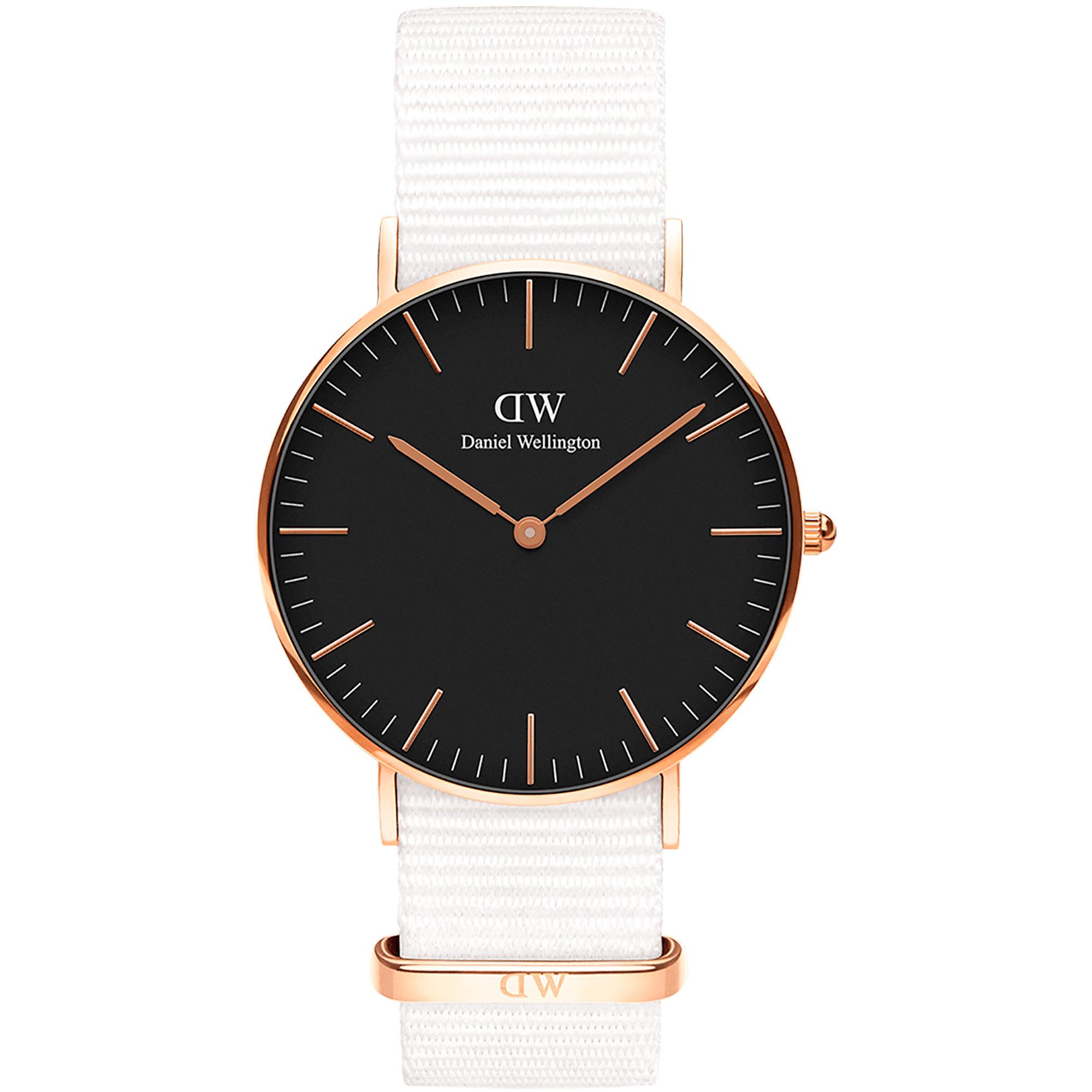 Orologio Classic Dover Nato Bianco Unisex Oro Rosa Nero 36mm DW00100310 - DANIEL WELLINGTON