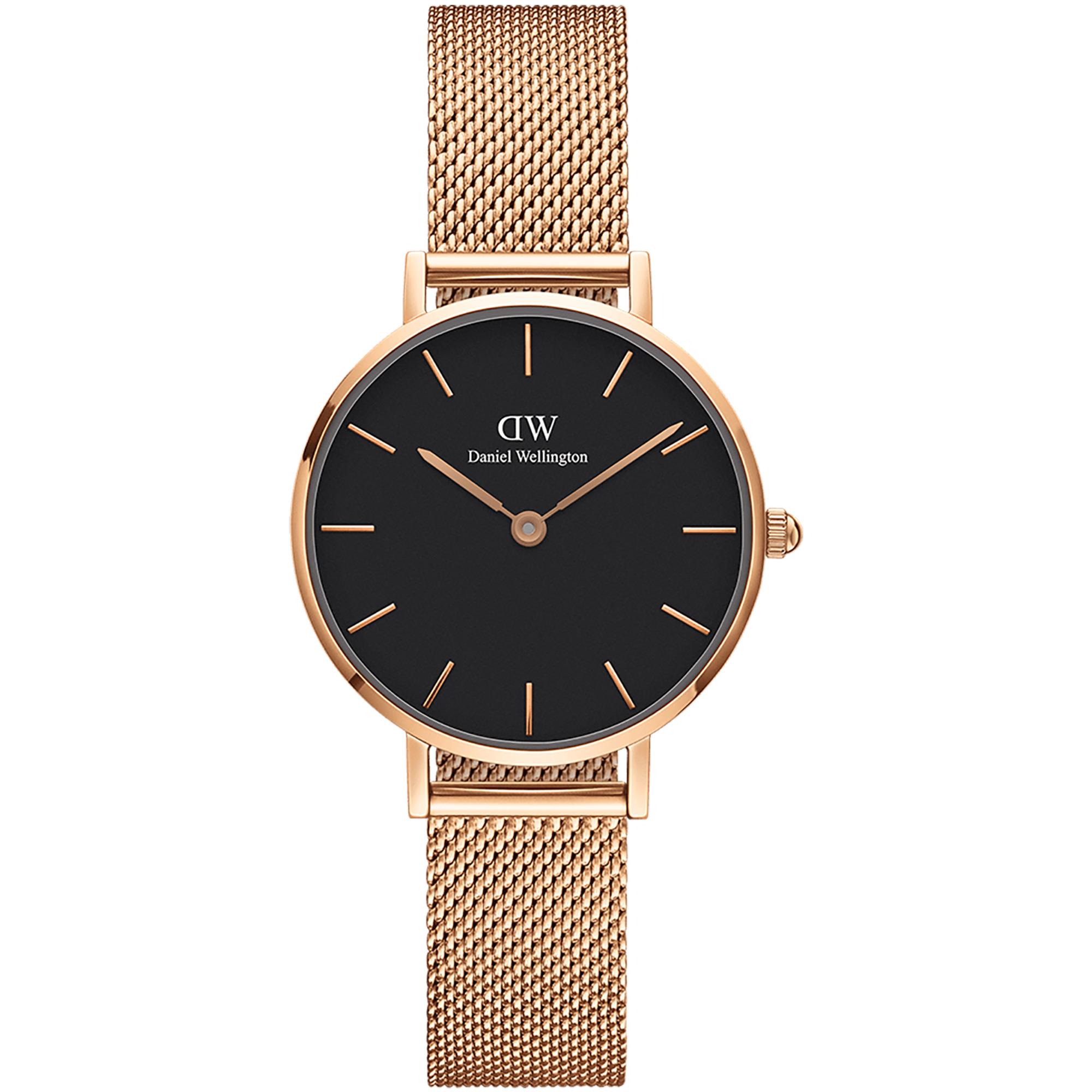 Orologio Petite Merlose 28 mm Oro Rosa Nero Donna Acciaio DW00100217 - DANIEL WELLINGTON