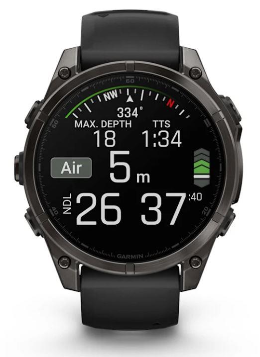 fēnix® 8 - 47 mm, AMOLED,Sapphire, Titanio, Carbon Gray DLC con cinturino in silicone Black/pebble grey - GARMIN