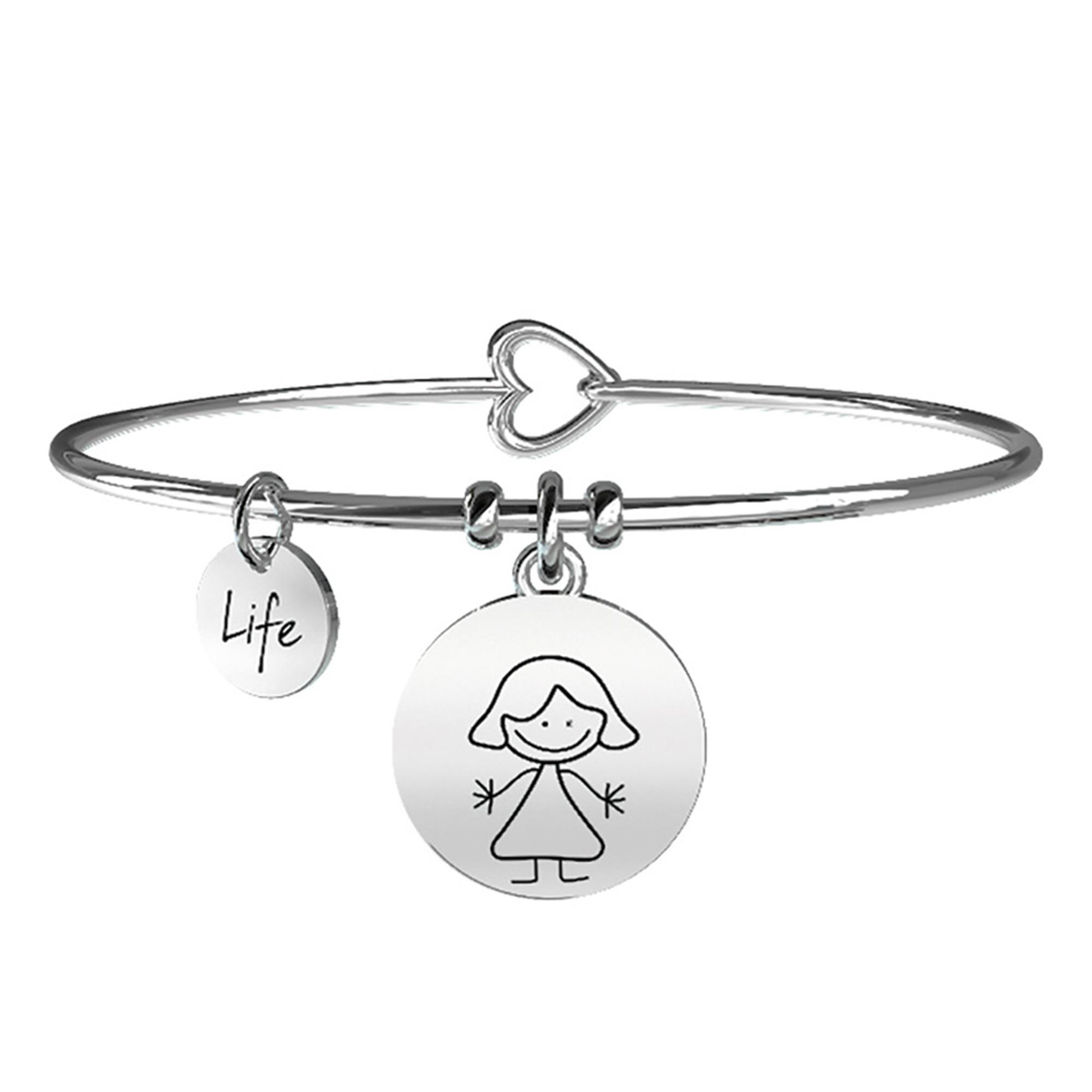 KIDULT Set Di 2 Bracciali Bangle 'Family' – Acciaio 316L Con Ciondoli A Cuore Smaltati Bianco E Rosa – Gioiello Unisex
