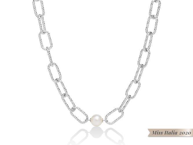 Collana Con Catena a Maglia Grande con Perla, Miluna. - MILUNA