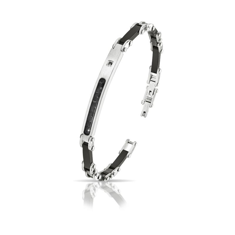Bracciale in Acciaio e ip nero con Diamanti Neri ct. 0,015  - ARKANO